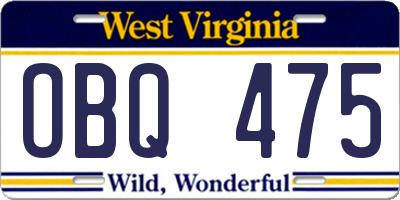 WV license plate OBQ475