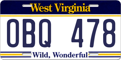 WV license plate OBQ478