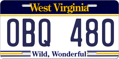 WV license plate OBQ480