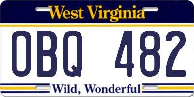 WV license plate OBQ482