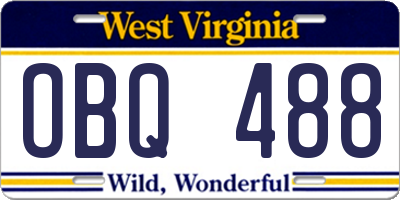 WV license plate OBQ488