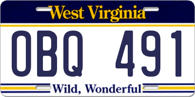 WV license plate OBQ491