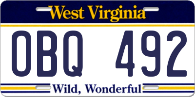 WV license plate OBQ492