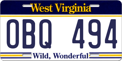 WV license plate OBQ494