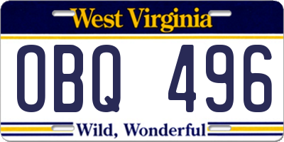 WV license plate OBQ496