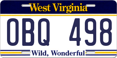 WV license plate OBQ498
