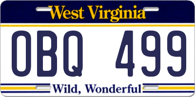 WV license plate OBQ499