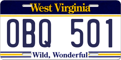 WV license plate OBQ501