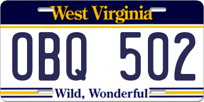 WV license plate OBQ502