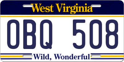 WV license plate OBQ508