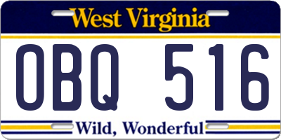 WV license plate OBQ516
