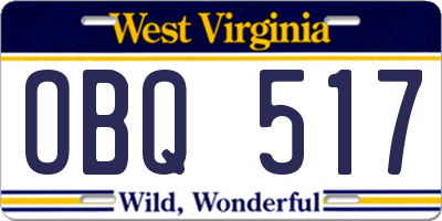 WV license plate OBQ517