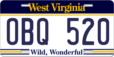 WV license plate OBQ520