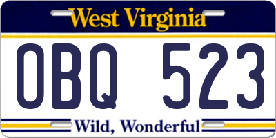 WV license plate OBQ523