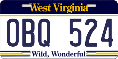 WV license plate OBQ524