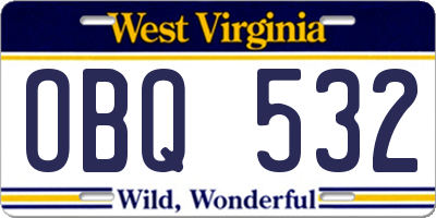 WV license plate OBQ532