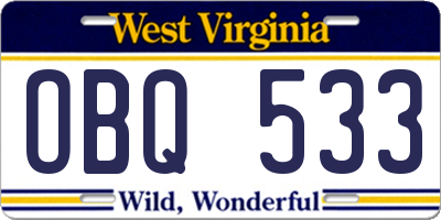 WV license plate OBQ533