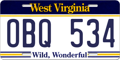 WV license plate OBQ534