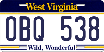 WV license plate OBQ538