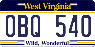 WV license plate OBQ540