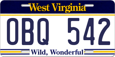 WV license plate OBQ542