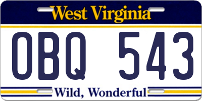 WV license plate OBQ543