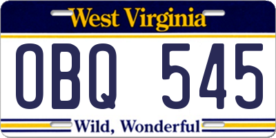 WV license plate OBQ545