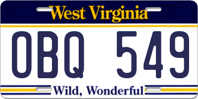 WV license plate OBQ549