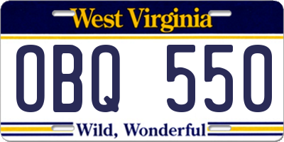WV license plate OBQ550