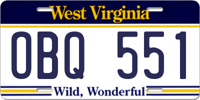 WV license plate OBQ551