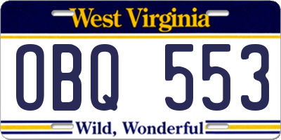 WV license plate OBQ553