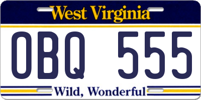 WV license plate OBQ555