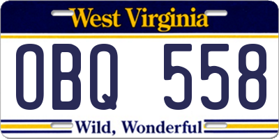 WV license plate OBQ558