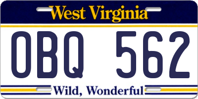 WV license plate OBQ562