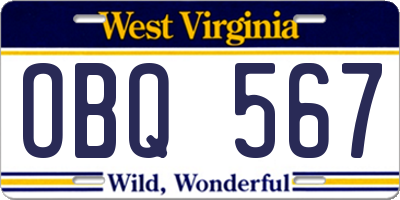 WV license plate OBQ567
