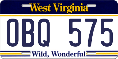 WV license plate OBQ575