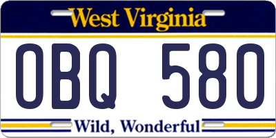 WV license plate OBQ580