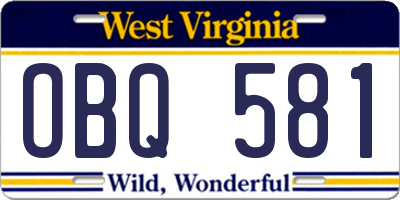 WV license plate OBQ581