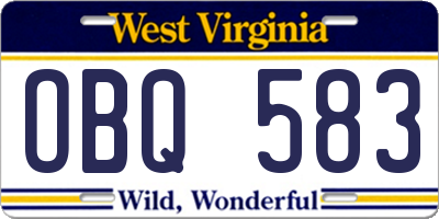 WV license plate OBQ583