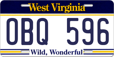 WV license plate OBQ596