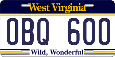 WV license plate OBQ600
