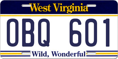 WV license plate OBQ601