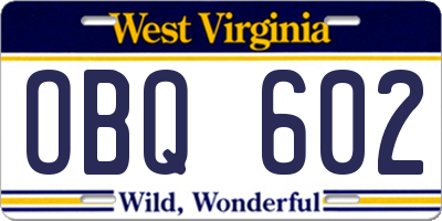 WV license plate OBQ602
