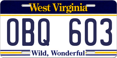 WV license plate OBQ603