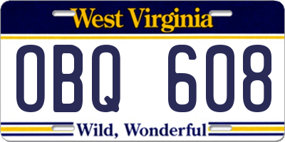 WV license plate OBQ608