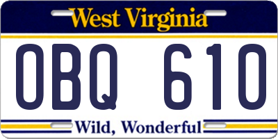 WV license plate OBQ610