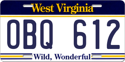 WV license plate OBQ612