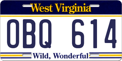 WV license plate OBQ614