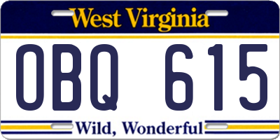 WV license plate OBQ615