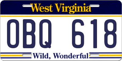 WV license plate OBQ618